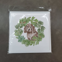 Load image into Gallery viewer, Cocker Spaniel Puppy Liver with Christmas Wreath Square Greeting Cards -  Blank Note Cards – 8-Pack of Artist-Designed Cards with Envelopes