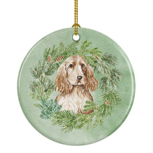 Load image into Gallery viewer, Cocker Spaniel Golden Christmas Wreath Ceramic Ornament