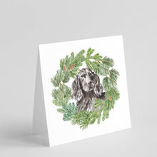 Load image into Gallery viewer, Cocker Spaniel Black with Christmas Wreath Square Greeting Cards -  Blank Note Cards – 8-Pack of Artist-Designed Cards with Envelopes