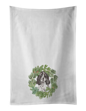 Load image into Gallery viewer, Cocker Spaniel Black and White Ticked Christmas Wreath White Kitchen Towel Set of 2