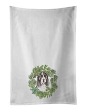 Load image into Gallery viewer, Basset Hound Puppy Tricolor Christmas Wreath White Kitchen Towel Set of 2
