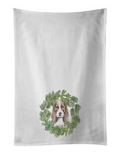 Load image into Gallery viewer, Basset Hound Puppy Brown White and Black Christmas Wreath White Kitchen Towel Set of 2