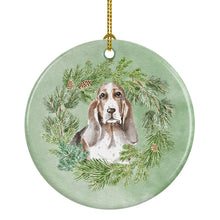 Load image into Gallery viewer, Basset Hound Tricolor Christmas Wreath Ceramic Ornament
