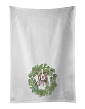 Load image into Gallery viewer, Basset Hound Tricolor Christmas Wreath White Kitchen Towel Set of 2