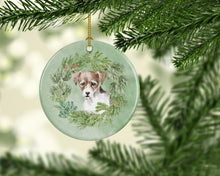 Load image into Gallery viewer, Jack Russell Terrier Puppy Tricolor Christmas Wreath Ceramic Ornament