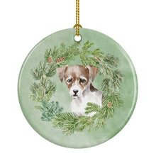Load image into Gallery viewer, Jack Russell Terrier Puppy Tricolor Christmas Wreath Ceramic Ornament