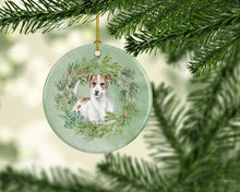 Load image into Gallery viewer, Jack Russell Terrier Chestnut and White Christmas Wreath Ceramic Ornament