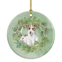 Load image into Gallery viewer, Jack Russell Terrier Chestnut and White Christmas Wreath Ceramic Ornament