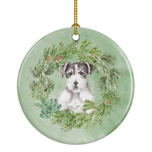 Load image into Gallery viewer, Jack Russell Terrier Black and White Wirehaired Christmas Wreath Ceramic Ornament