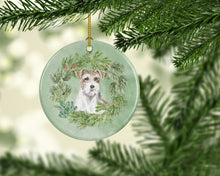 Load image into Gallery viewer, Jack Russell Terrier Chestnut and White Wirehaired Christmas Wreath Ceramic Ornament