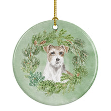 Load image into Gallery viewer, Jack Russell Terrier Chestnut and White Wirehaired Christmas Wreath Ceramic Ornament
