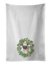 Load image into Gallery viewer, Pug Puppy Fawn Christmas Wreath White Kitchen Towel Set of 2