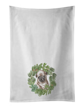 Load image into Gallery viewer, Pug Puppy Fawn Head Tilt Christmas Wreath White Kitchen Towel Set of 2