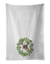 Load image into Gallery viewer, Pug Fawn Christmas Wreath White Kitchen Towel Set of 2