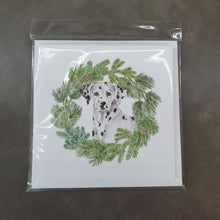 Load image into Gallery viewer, Dalmatian with Christmas Wreath Square Greeting Cards -  Blank Note Cards – 8-Pack of Artist-Designed Cards with Envelopes