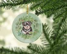 Load image into Gallery viewer, Rottweiler Puppy Christmas Wreath Ceramic Ornament