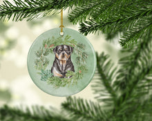 Load image into Gallery viewer, Rottweiler Sitting Tall Christmas Wreath Ceramic Ornament