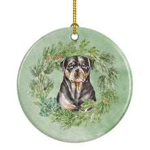 Load image into Gallery viewer, Rottweiler Sitting Tall Christmas Wreath Ceramic Ornament