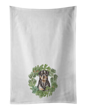 Load image into Gallery viewer, Rottweiler Sitting Tall Christmas Wreath White Kitchen Towel Set of 2