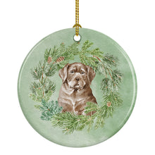 Load image into Gallery viewer, Labrador Retriever Puppy Chocolate Christmas Wreath Ceramic Ornament
