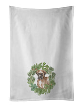Load image into Gallery viewer, Boxer Puppy Fawn Christmas Wreath White Kitchen Towel Set of 2