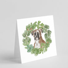 Load image into Gallery viewer, Boxer Fawn with Christmas Wreath Square Greeting Cards -  Blank Note Cards – 8-Pack of Artist-Designed Cards with Envelopes