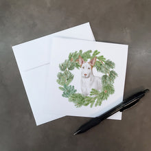 Load image into Gallery viewer, Ibizan Hound with Christmas Wreath Square Greeting Cards -  Blank Note Cards – 8-Pack of Artist-Designed Cards with Envelopes
