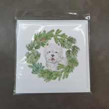 Load image into Gallery viewer, West Highland White Terrier Smiling with Christmas Wreath Square Greeting Cards -  Blank Note Cards – 8-Pack of Artist-Designed Cards with Envelopes