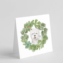 Load image into Gallery viewer, West Highland White Terrier Smiling with Christmas Wreath Square Greeting Cards -  Blank Note Cards – 8-Pack of Artist-Designed Cards with Envelopes