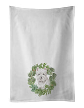 Load image into Gallery viewer, West Highland White Terrier Sitting Pretty Christmas Wreath White Kitchen Towel Set of 2