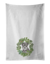 Load image into Gallery viewer, Schnauzer Puppy Black and Silver Christmas Wreath White Kitchen Towel Set of 2