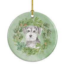 Load image into Gallery viewer, Schnauzer Salt and Pepper Christmas Wreath Ceramic Ornament