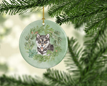 Load image into Gallery viewer, Shiba Inu Puppy Black Sesame Christmas Wreath Ceramic Ornament