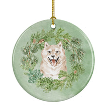 Load image into Gallery viewer, Shiba Inu Cream Christmas Wreath Ceramic Ornament