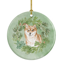 Load image into Gallery viewer, Shiba Inu Sitting Pretty Christmas Wreath Ceramic Ornament