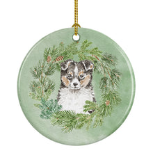 Load image into Gallery viewer, Sheltie/Shetland Sheepdog Puppy Tricolor  Christmas Wreath Ceramic Ornament