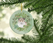 Load image into Gallery viewer, Sheltie/Shetland Sheepdog Puppy Sable Christmas Wreath Ceramic Ornament