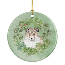 Load image into Gallery viewer, Sheltie/Shetland Sheepdog Puppy Sable Christmas Wreath Ceramic Ornament