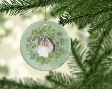 Load image into Gallery viewer, Sheltie/Shetland SheepdogTricolor Smiling #2 Christmas Wreath Ceramic Ornament