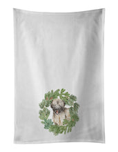 Load image into Gallery viewer, Briard Puppy Smiling Christmas Wreath White Kitchen Towel Set of 2