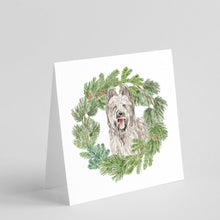 Load image into Gallery viewer, Briard Smiling Ears Up with Christmas Wreath Square Greeting Cards -  Blank Note Cards – 8-Pack of Artist-Designed Cards with Envelopes