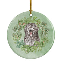 Load image into Gallery viewer, Briard Smiling Eyes Peeking Out Christmas Wreath Ceramic Ornament
