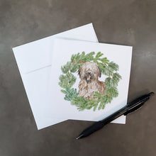 Load image into Gallery viewer, Briard Smiling with Christmas Wreath Square Greeting Cards -  Blank Note Cards – 8-Pack of Artist-Designed Cards with Envelopes