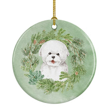 Load image into Gallery viewer, Bichon Frise Smiling Christmas Wreath Ceramic Ornament