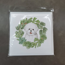 Load image into Gallery viewer, Bichon Frise Smiling with Christmas Wreath Square Greeting Cards -  Blank Note Cards – 8-Pack of Artist-Designed Cards with Envelopes