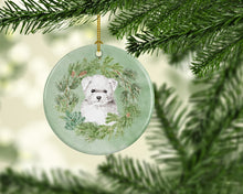 Load image into Gallery viewer, Bichon Frise Puppy Christmas Wreath Ceramic Ornament