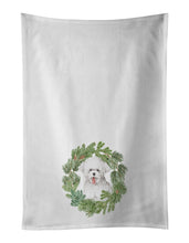 Load image into Gallery viewer, Bichon Frise Tongue Out Christmas Wreath White Kitchen Towel Set of 2