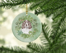 Load image into Gallery viewer, English Springer Spaniel Liver and White Christmas Wreath Ceramic Ornament
