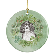 Load image into Gallery viewer, English Springer Spaniel Black and White Christmas Wreath Ceramic Ornament