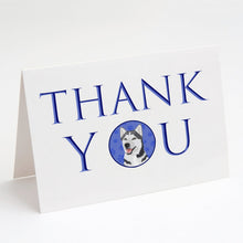 Load image into Gallery viewer, Siberian Husky Silver and White #1 Thank You Greeting Cards -  Blank Note Cards – 8-Pack of Artist-Designed Cards with Envelopes